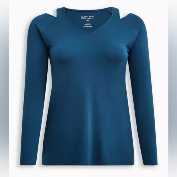 Torrid Super Soft Cut Out Knit Long Sleeve Tee 2X And WT New Blue - Picture 9 of 10